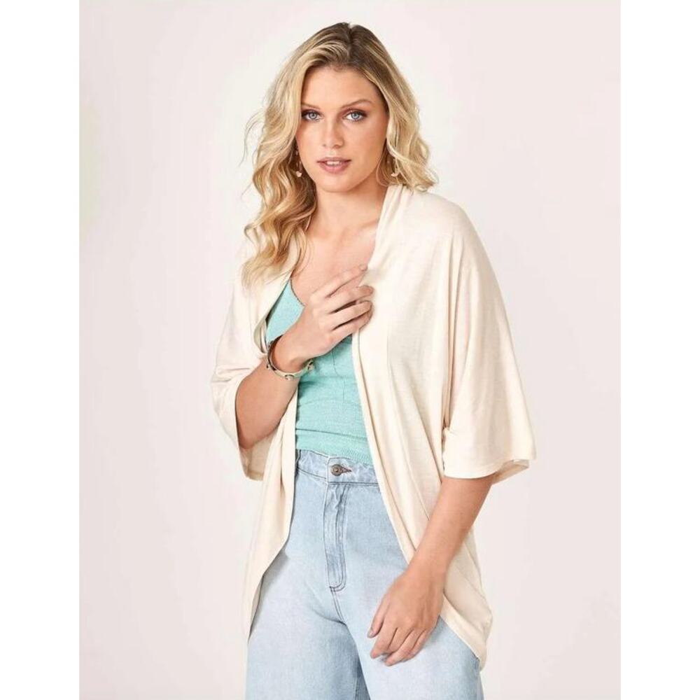 Zinzane Women's Lightweight Beige Crepe Knit Open Cardigan Size L